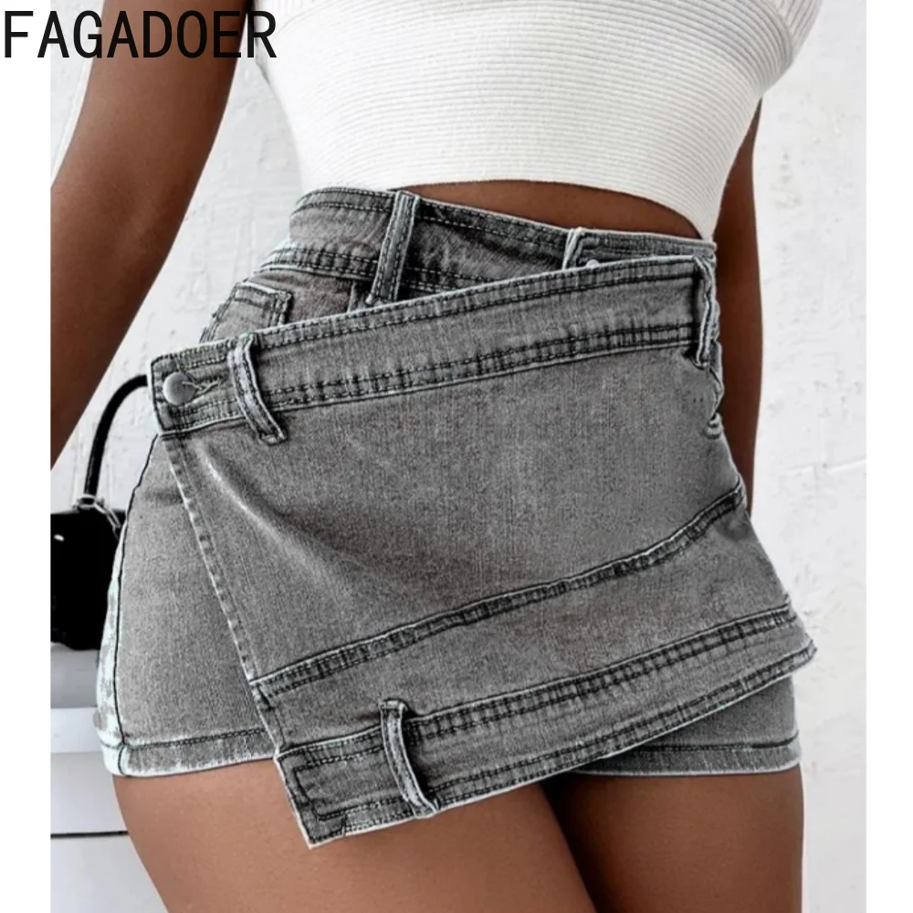 Top Trends: FAGADOER Vintage Denim Mini Skirts Fashion Irregular Shorts Skirts For Women 2023 Y2k Streetwear Hight Waist Casual Skirt S-3XL Shoppable Styles