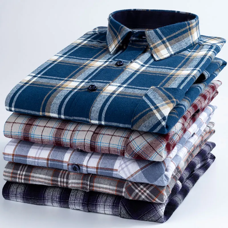 Top Trends: 2023 New 100% Cotton Sanding Fabric Men Casual Plaid Flannel Shirt Long-Sleeved Vintage Shirt Men's With Pocket Shoppable Styles