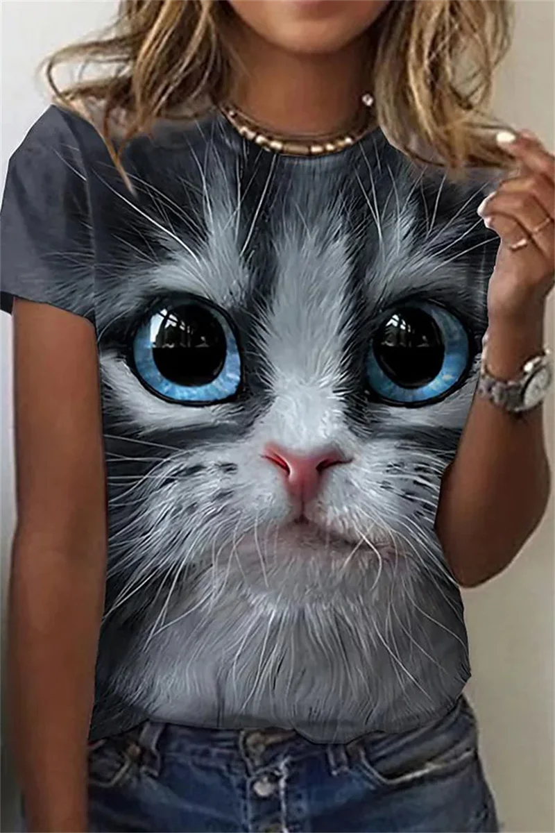 Top Trends: New Summer 3D Printing T-Shirt For Women Cute Cat Fashion Tee 2022 New Harajuku Animal Short Sleeve Oversized Clothing Camiseta Shoppable Styles