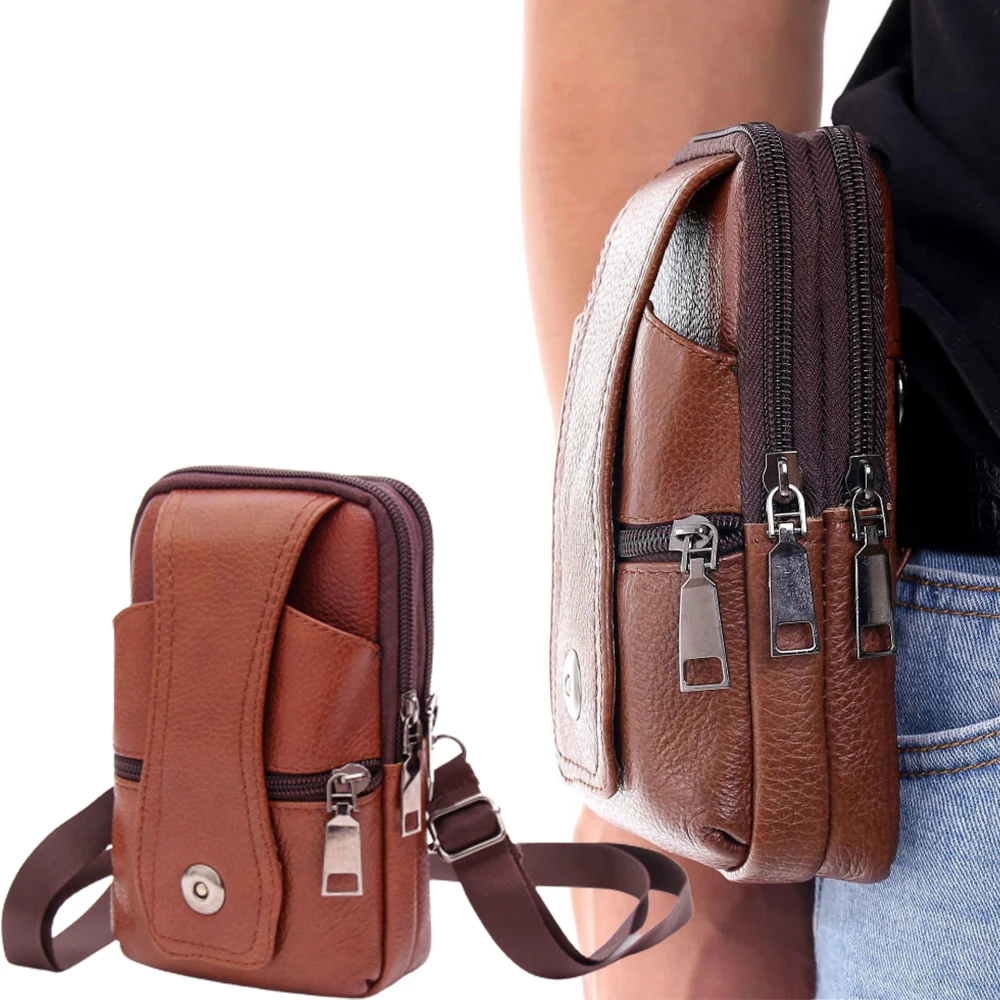 Top Trends: New Men Leather Waist Bag Multifunction Fanny Pack Large Capacity Belt Bag Shoulder Bags Crossbody Bags Multi-layer Buckle Bag Shoppable Styles