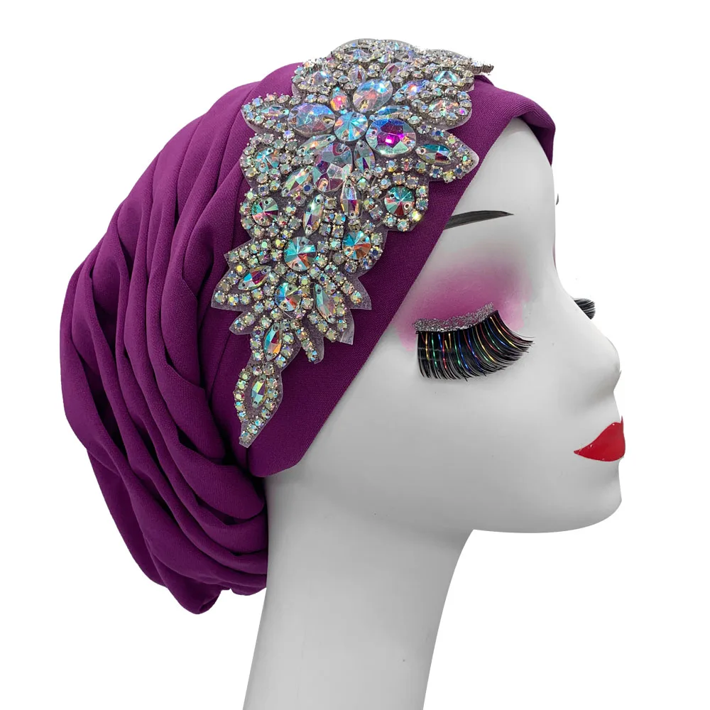 Top Trends: Luxury Rhinestones Turban Cap For Women Pleated African Head Wraps Muslim Hijab Lady Headscarf Bonnet Turbante Mujer Shoppable Styles