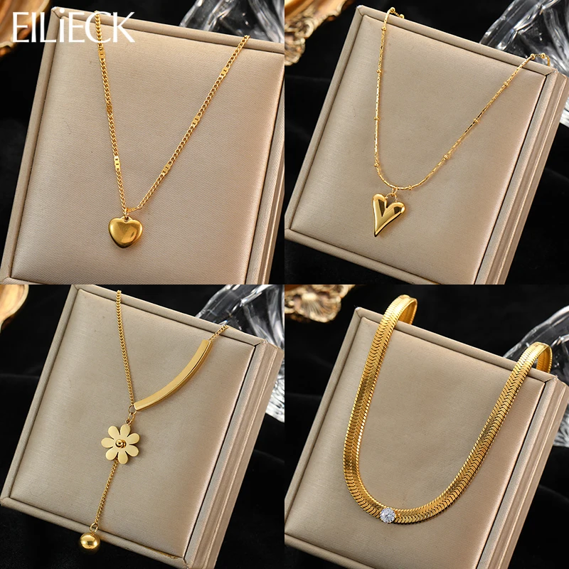 Top Trends: EILIECK 316L Stainless Steel Gold Color Heart Pendant Necklace For Women Trend Fashion Neck Jewelry Accessories Girls Party Gift Shoppable Styles