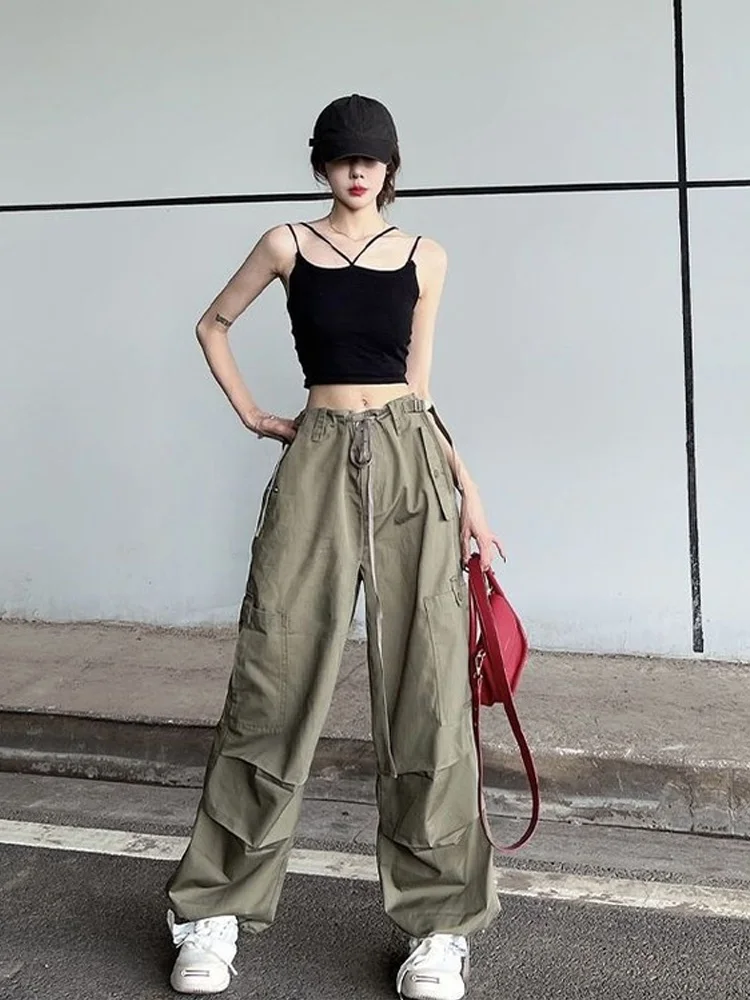 Top Trends: HOUZHOU Hip Hop Retro Green Cargo Pants Women Y2K Harajuku Oversize Wide Leg Black Parachute Trousers Female Vintage Streetwear Shoppable Styles - Image 3