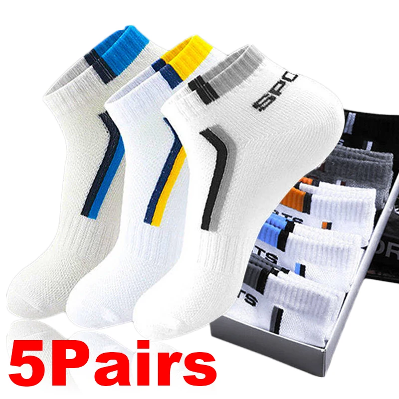 Top Trends: 5Pairs Men Sport Socks Spring And Summer Thin Breathable Mesh Boat Sock Cotton Sweat-absorbing Deodorant Sock Short Sox EU 38-46 Shoppable Styles