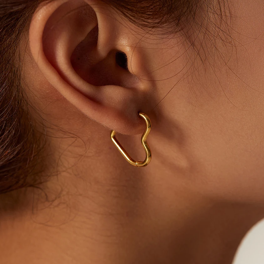 Top Trends: Fashion Minimalist Gold Color Stainless Steel Heart Earrings For Women Girl Simple Punk Hoop Earrings Piercing Korean Jewelry Shoppable Styles