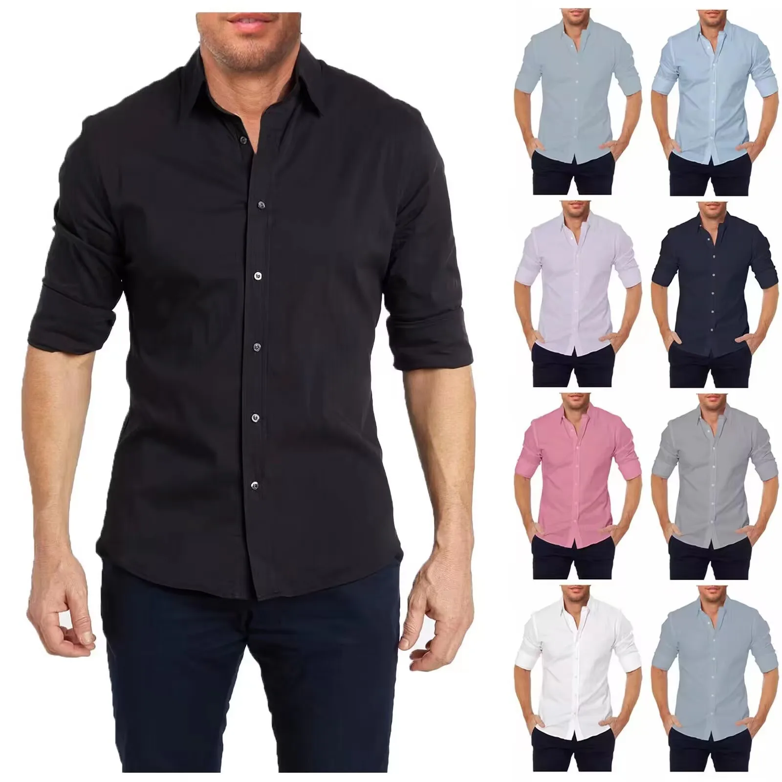 Top Trends: Long Sleeve Shirt Men'S Casual Business Dress Shirts Zip Up Tshirts Stretch Solid Color Button Down Shirts Casual Dailywear Shoppable Styles