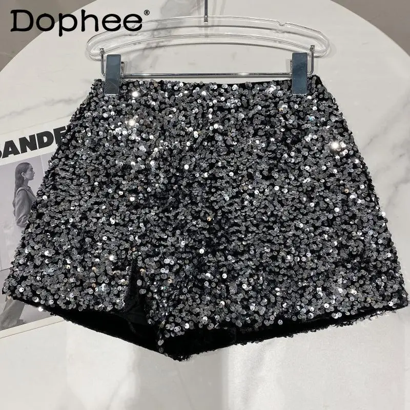 Top Trends: 2023 New Spring And Autumn Black Velvet Shorts Women Sequined Shiny Versatile Short Pants Clubwear Shorts Hot Pants High Street Shoppable Styles