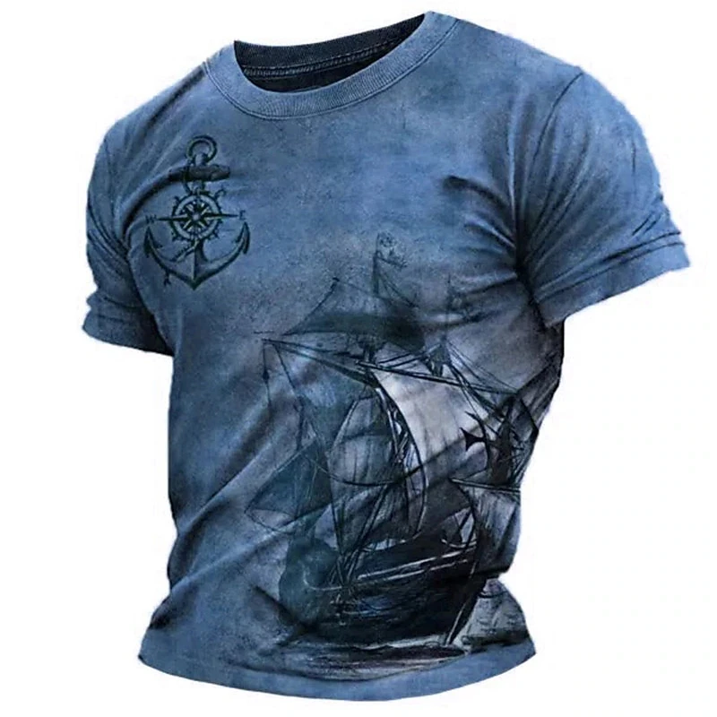 Top Trends: Vintage Men's Short Sleeve Shirt Compass Print T-shirt Nautical Tops Summer O-Neck Sweatshirt Tees Designer Daily Mens Clothing Shoppable Styles