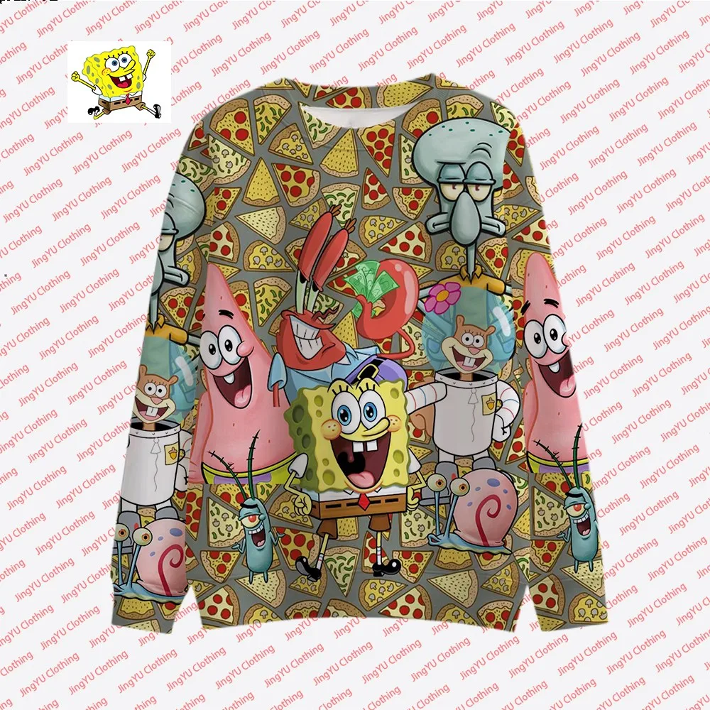 Top Trends: 2023 Street Fashion Casual Tops Round Neck Pullover Children's New Autumn Cute Spongebob Animation Printed Pullover 2K Shoppable Styles