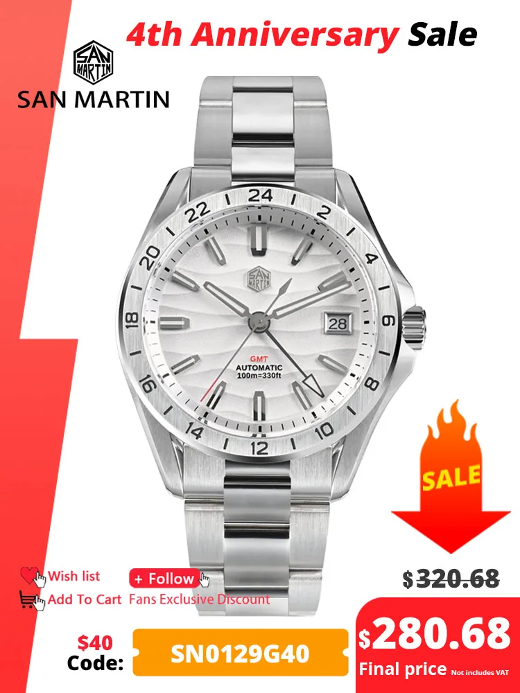 Top Trends: San Martin New 39mm Desert Texture Luxury Men Business Dress GMT Watch NH34 Automatic Mechanical Waterproof 100m Luminous SN0129 Shoppable Styles