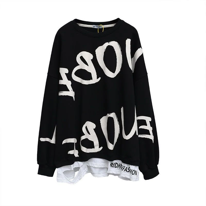 Top Trends: Autumn Letter Print Oversized Loose Casual Cotton Sweatshirt Female Streetwear Y2K Pullover Broken Hole Design All Match Jumpers Shoppable Styles - Image 5