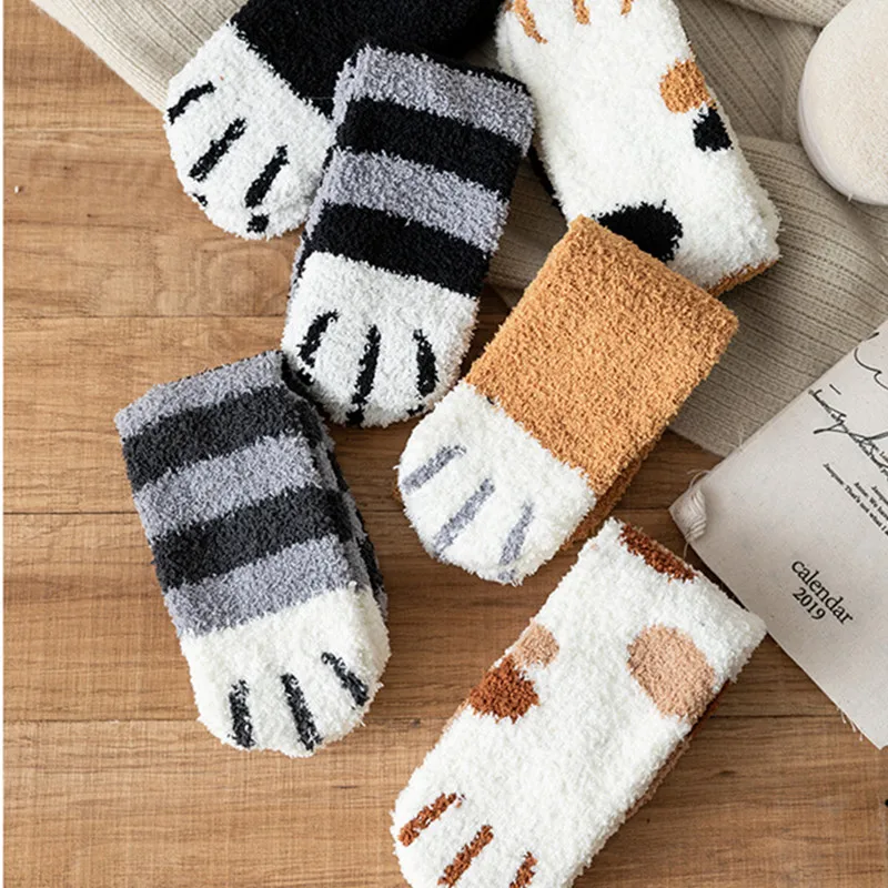 Top Trends: Winter Warm Funny Cute Style Animal Cat Paw Cartoon Pattern Women Cotton Socks Soft Gift For Female House Sleeping Floor Sox Shoppable Styles - Image 4