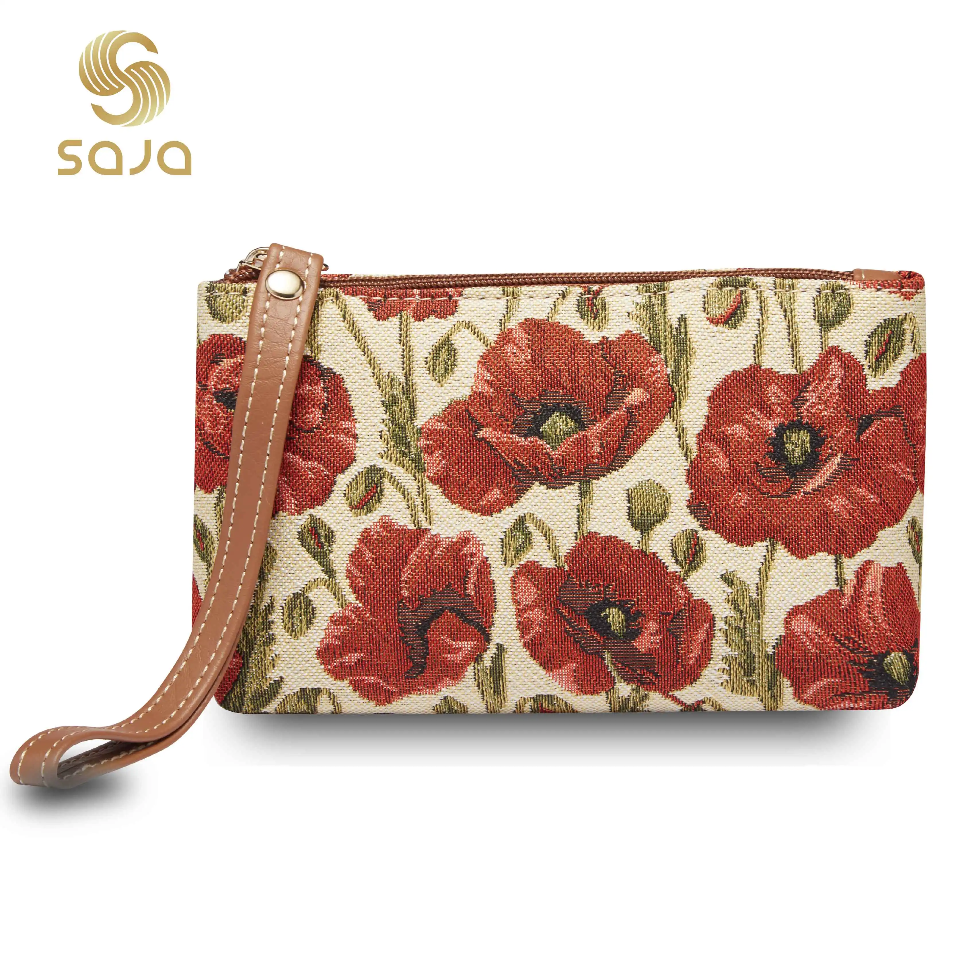 Top Trends: SAJA Wrist Bag Wristlets Coin Purses Women&#039;s Wallet Tapestry Bags Pouch Red Poppy Flower Lipstick Credit Cards Holder For Girls Shoppable Styles