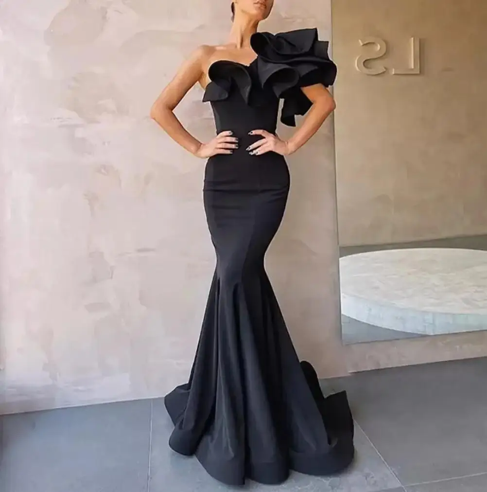 Top Trends: 2023 Elegant Mermaid Black Long Prom Dresses For Women Luxury Satin One-shoulder Simply Formal Party Celebrity Bridesmaid Gowns Shoppable Styles