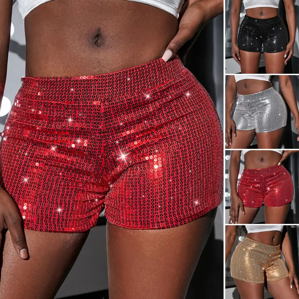 Top Trends: High Waist Shiny Sequins Shorts Women Glittery Straight Leg Party Stage Performance Clubwear Short Pants Shoppable Styles