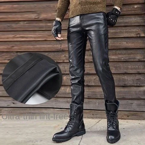 Top Trends: Thoshine Brand Men Leather Pants Skinny Fit Elastic Style Fashion PU Leather Trousers Motorcycle Pants Thin Streetwear Shoppable Styles