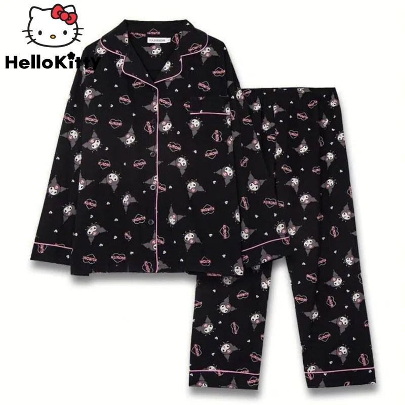 Top Trends: Sanrio Kuromi Women's Pajamas Cartoon Cute 2023 New Ins Spring Long-sleeved Students Adult Cardigan Sleepwear Pajamas Set Shoppable Styles