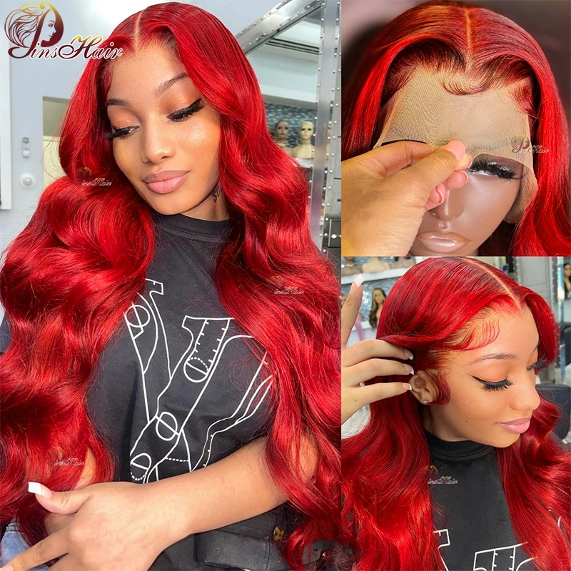 Top Trends: Red Color Lace Front Human Hair Wigs Body Wave 13x6 Transparent Lace Frontal Wig Burgundy Remy Human Hair Pre Plucked 34 Inches Shoppable Styles