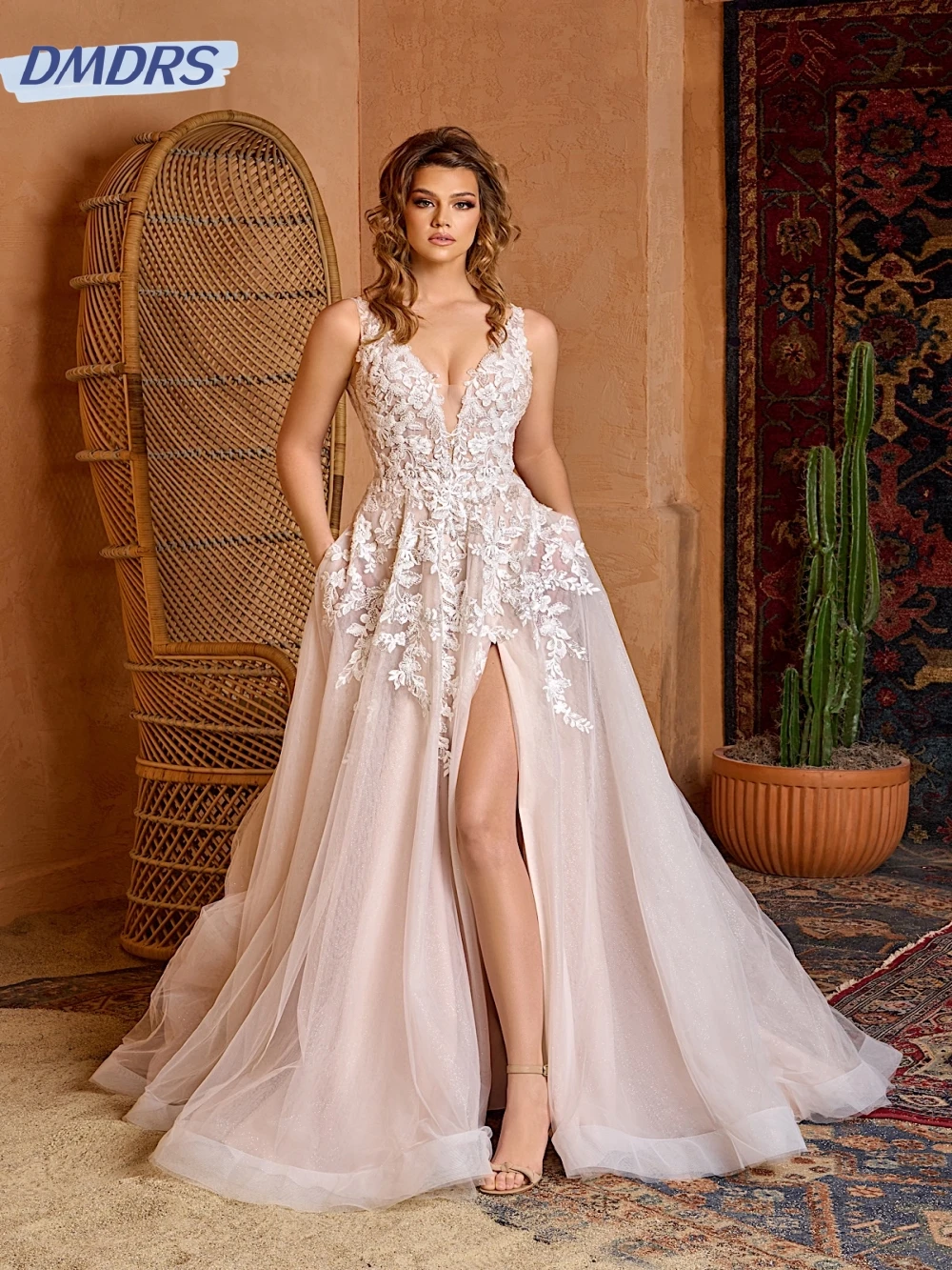 Top Trends: Sexy V-neck Tank Sleeve Dress For Bride Classic Appliques Beads Bridal Gown Graceful A-line Long Wedding Dress Robe De Mariée Shoppable Styles