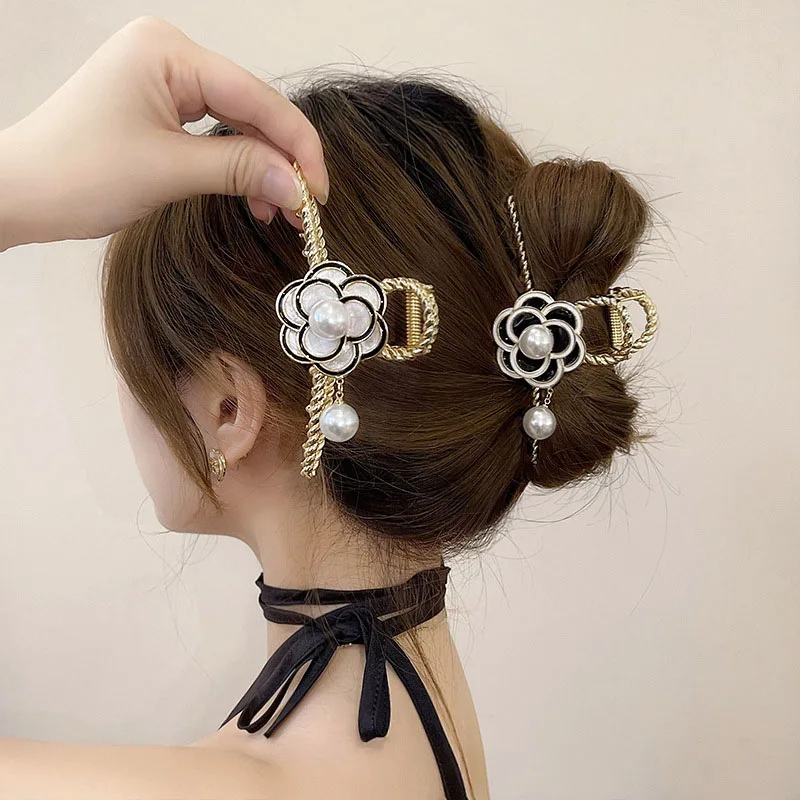 Top Trends: New Vintage Pearl Hair Claw Clamp For Women Girl Camellia Flower Handmade Fashion Grace Ponytail Claw Clip Ornament ACCESSORI Shoppable Styles