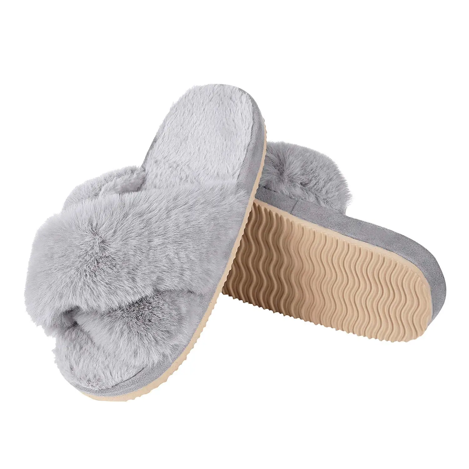 Top Trends: Crestar New Women's Cross Band Fuzzy Slippers Fluffy Open Toe House Slippers Cozy Plush Bedroom Shoes Indoor Outdoor Furry Shoes Shoppable Styles