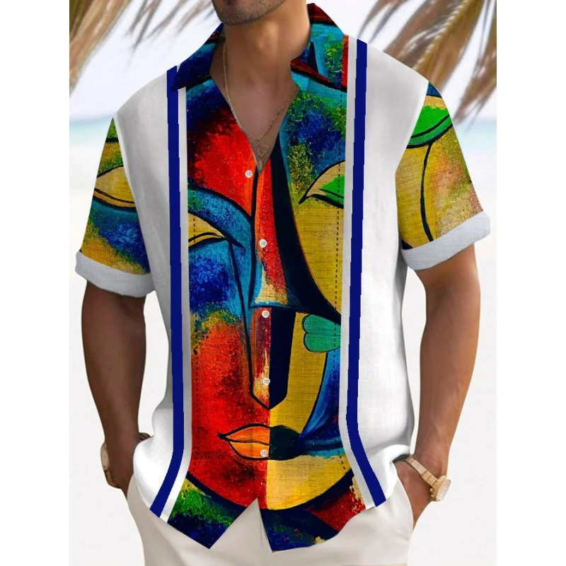 Top Trends: Hot Sell Shirts For Men 3d Abstract Facial Stripe Printed High-Quality Men&#039;s Clothing Loose Oversized Shirts Hawaiian Sweatshirt Shoppable Styles