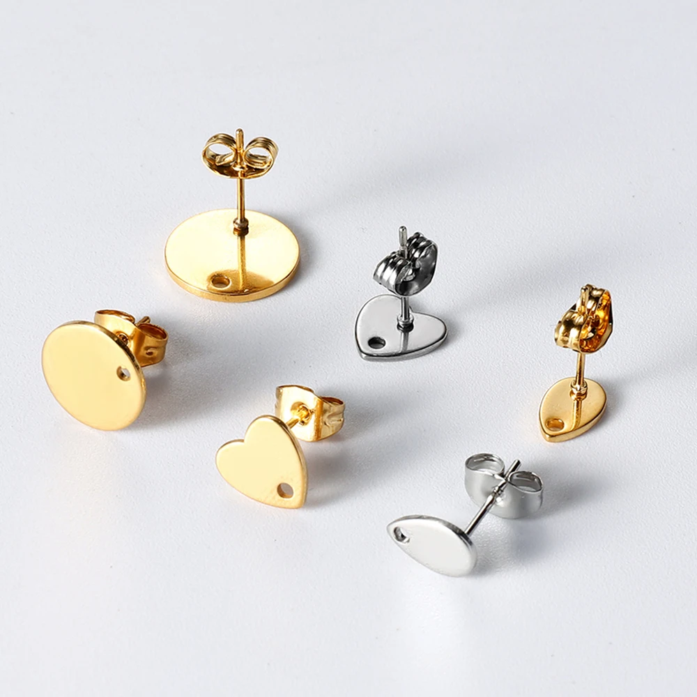 Top Trends: 10Pcs Gold Color Stainless Steel Love Heart Ear Studs Earring Stud Pins Base For DIY Earrings Base Jewelry Making Accessories Shoppable Styles