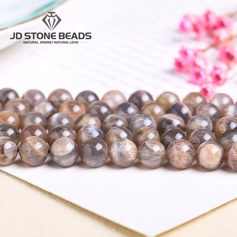 Top Trends: Natural Black Sunstone Moonstone Beads Round Loose Spacer Gems Charm Bead For Jewelry Making DIY Bracelet Necklace Accessories Shoppable Styles