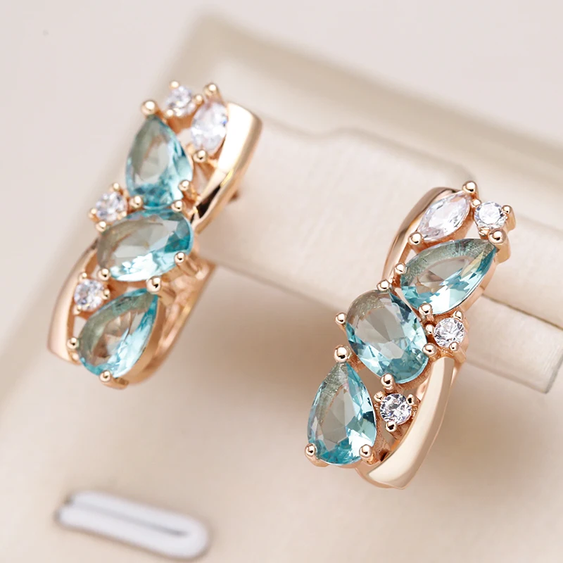 Top Trends: Kinel New 585 Rose Gold Drop Earrings For Women Delicate Cut Dazzling Blue Natural Zircon Bridal Wedding Jewelry Accessories Shoppable Styles