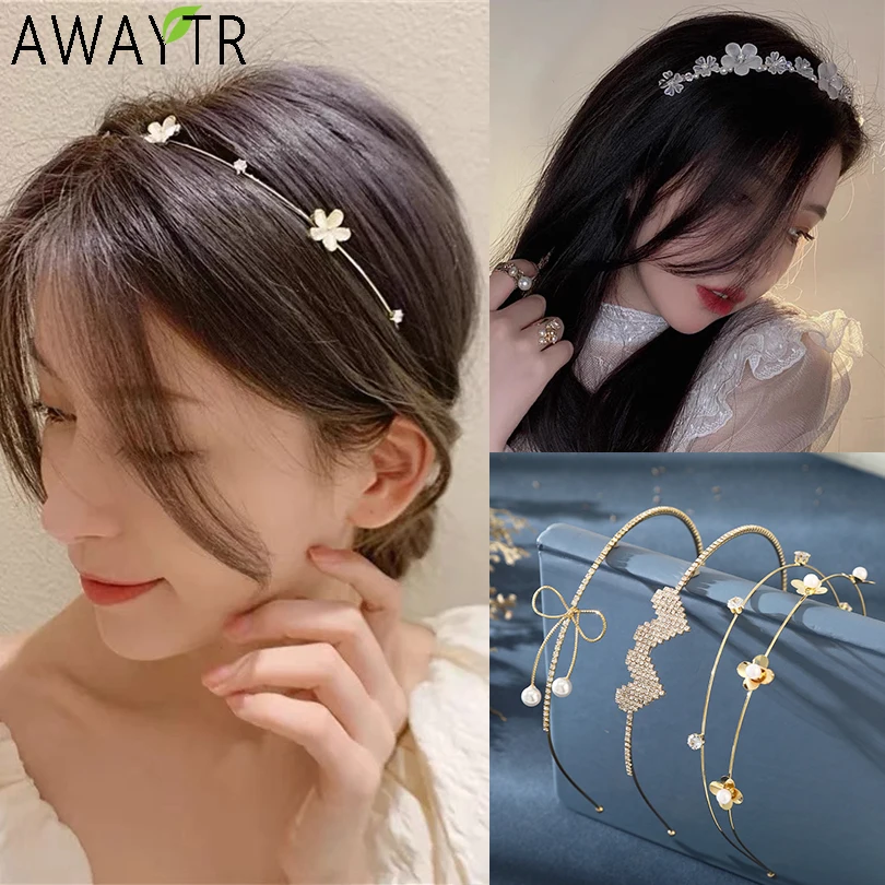 Top Trends: Metal Gold Silver Headband Shiny Rhinestone Flower / Heart / Bow / Butterfly Hairband Hair Hoop Bezel Women Elegant Pearl Hair Bands Shoppable Styles