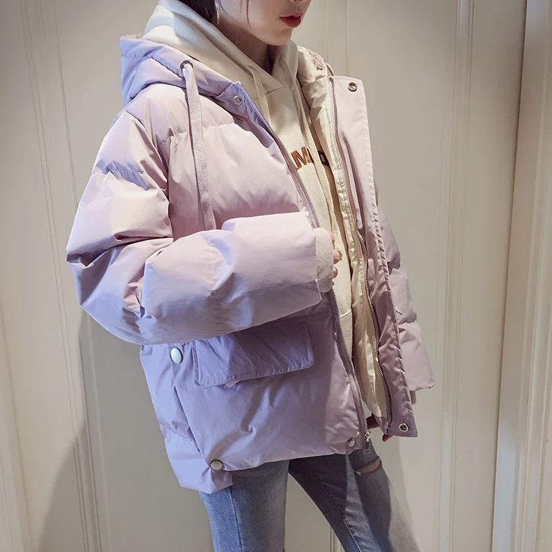 Top Trends: 2023 New Loose Thickened Hooded Cotton Coats Parkas Down Jackets Women Winter Clothes Coat Bubble Short Puffer Jacket Streetwear Shoppable Styles