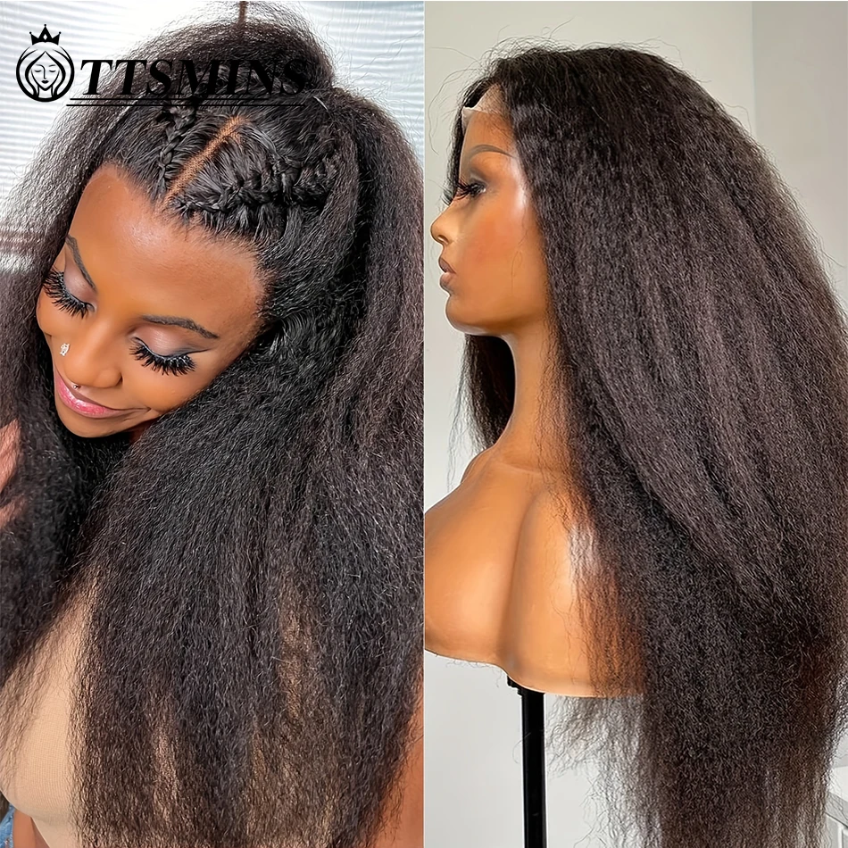 Top Trends: Transparent Yaki Straight Human Hair Lace Front Wig 180% Density Pre Plucked Kinky Straight 13x4 HD Lace Closure Human Hair Wigs Shoppable Styles