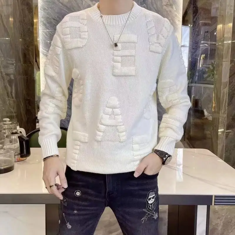 Top Trends: Fashion O-Neck Solid Color Letter Sweaters Men&#039;s Clothing 2023 Autumn Winter Loose Knitted Casual Pullovers All-match Tops Shoppable Styles