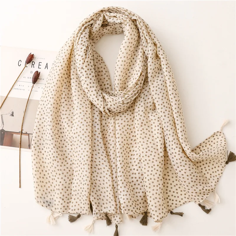 Top Trends: Autumn Fashion Polka Floral Tassel Viscose Shawl Scarf Lady High Quality Wrap Pashmina Stole Bufandas Muslim Hijab Caps 180*90Cm Shoppable Styles - Image 3