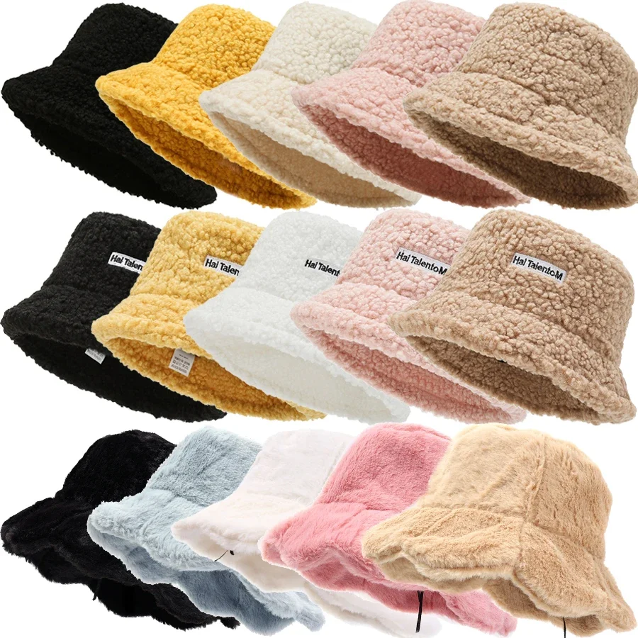 Top Trends: Women Girls Faux Fur Bucket Hat Plush Warm Fisherman Hat Outdoor Windproof Panama Bowl Hats Autumn Street Cold -proof Cap Hats Shoppable Styles