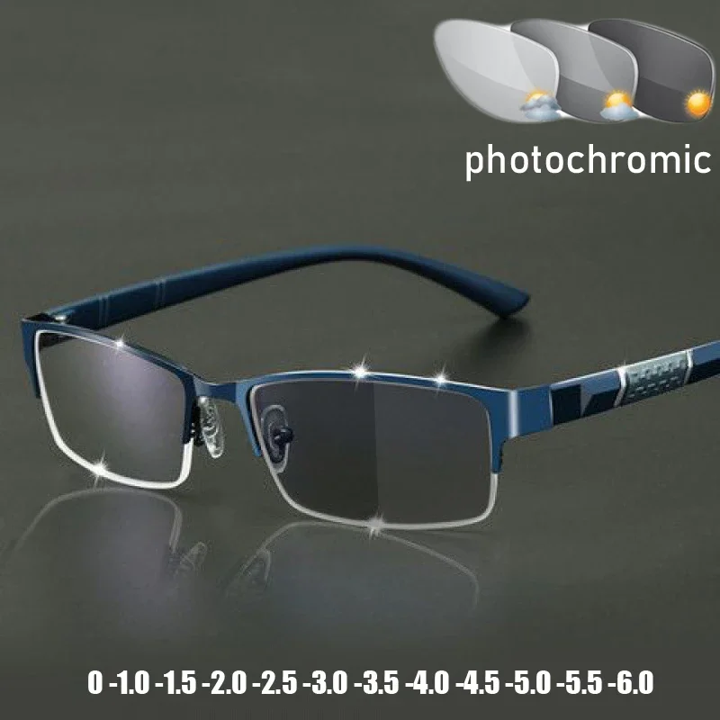 Top Trends: Business Men&#039;s Photochromic Myopia Glasses Unisex Half Frame Square Near Sight Eyeglasses Optical Prescription Minus Eyewear Shoppable Styles