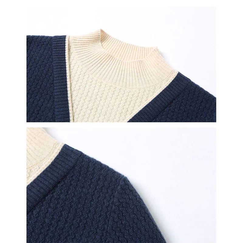 Top Trends: Mock Neck Warm Fashion Knitted Sweater Autumn Winter Women Clothing Button Long Sleeve Splicing Panelled Casual Pullovers Tops Shoppable Styles - Image 5