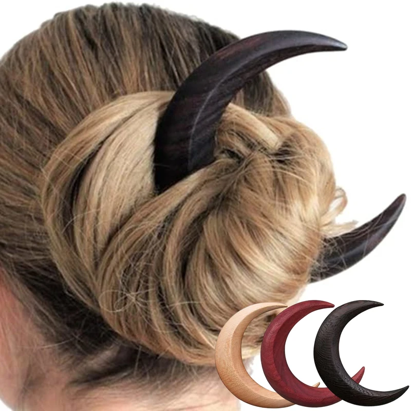 Top Trends: Creative Wooden Handmade Moon Hairpin Hair Fork Hair Clip Comb Ladies Crescent-shaped Personality Thick Hair Clip Styling Tool Shoppable Styles