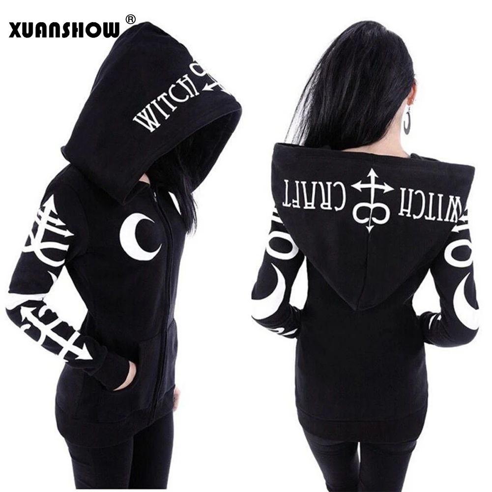 Top Trends: XUANSHOW Women Hoodies Sweatshirts Gothic Punk Moon Letters Print Clothes Autumn Winter Long Sleeve Jacket Zipper Lady Coat Shoppable Styles