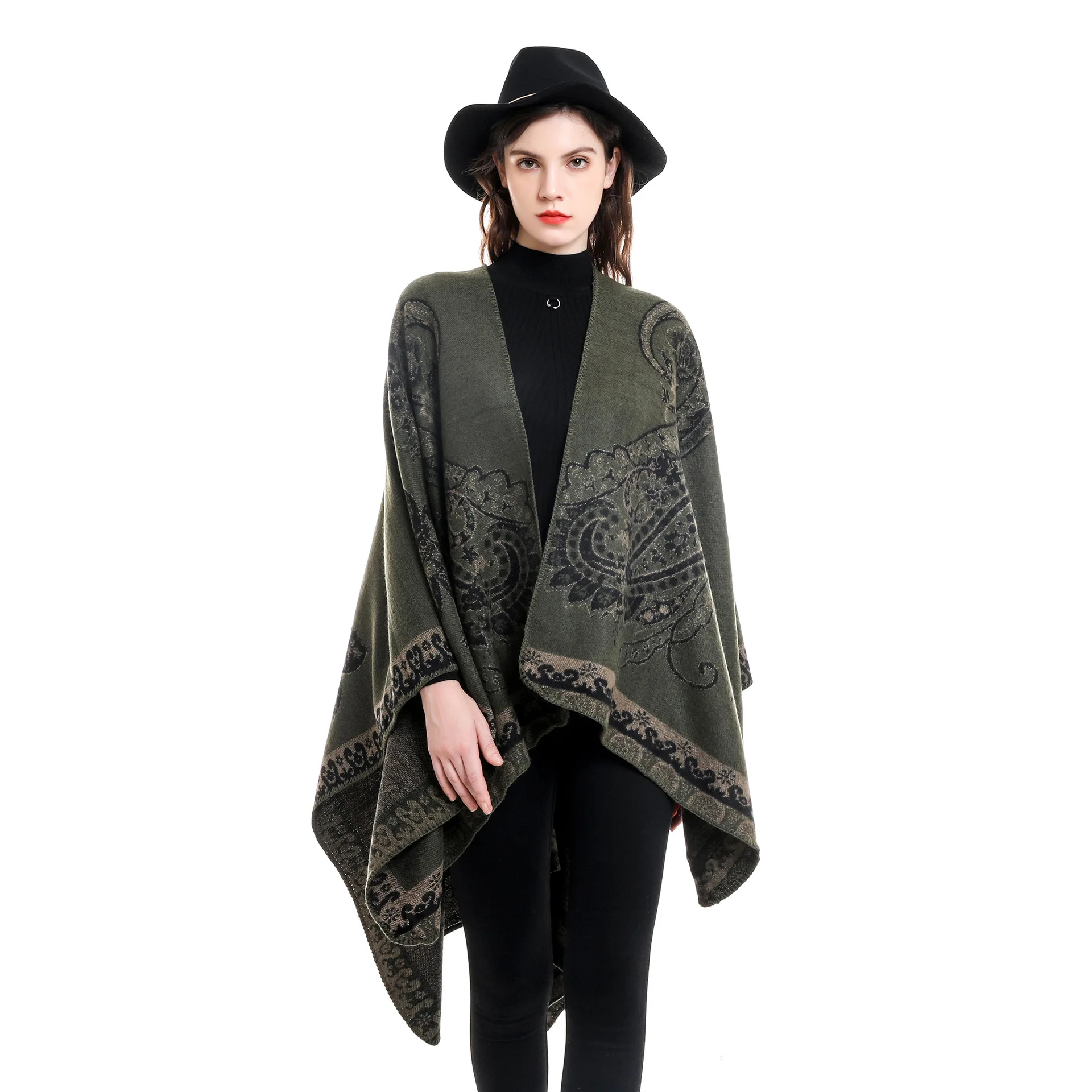 Top Trends: Women Cashmere Feel Ethnic Shawl Lady Double-sided Winter Cape Spring Autumn Retro Unique Cardigan Soft Large Blanket Wholesale Shoppable Styles