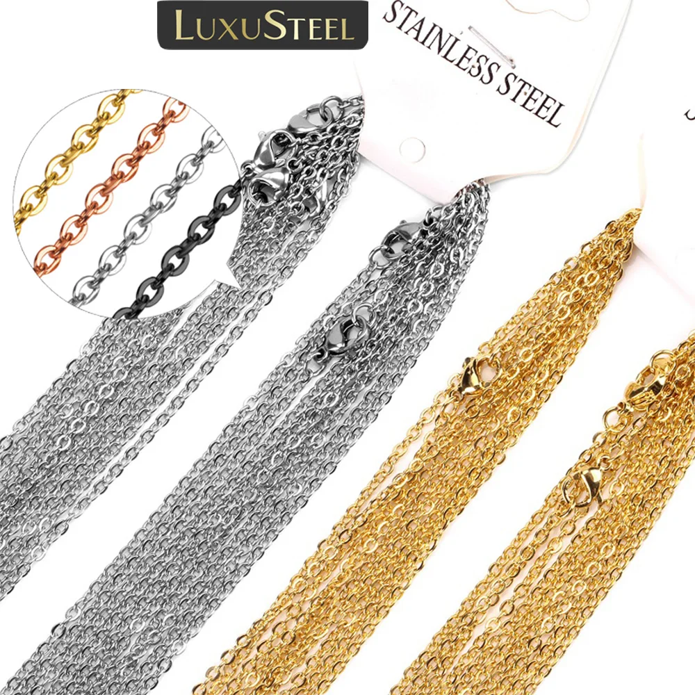 Top Trends: LUXUSTEEL 10Pcs / Lot Stainless Steel Chains 2mm / 1mm O Shape Rolo Link Cuban Long Necklace For Women Pendant DIY Jewelry Wholesale Shoppable Styles