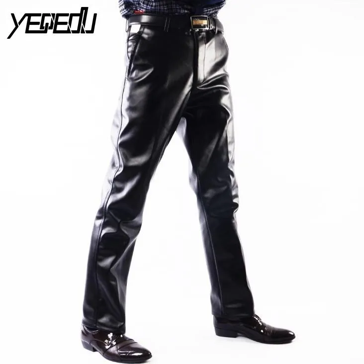 Top Trends: #2202 Faux Leather Pants Men Fashion Casual Plus Size 29-42 Motorcycle Trousers Men PU Leather Pants Black Straight High Quality Shoppable Styles