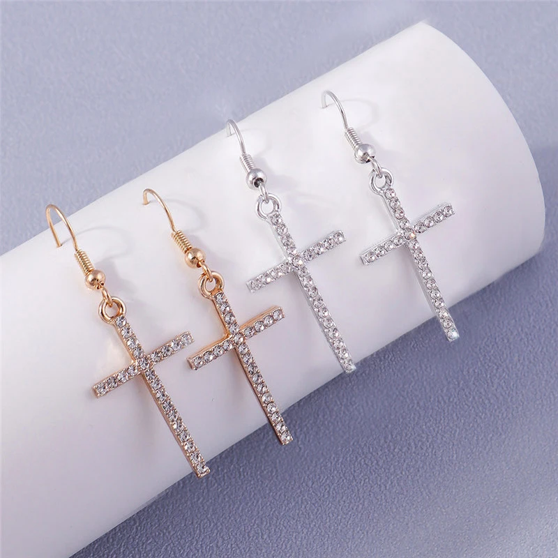 Top Trends: Fashion Zircon Crystal Cross Earrings For Women Men Gothic Punk Hip Hop Jesus Crucifix Dangle Earring Christian Party Jewelry Shoppable Styles