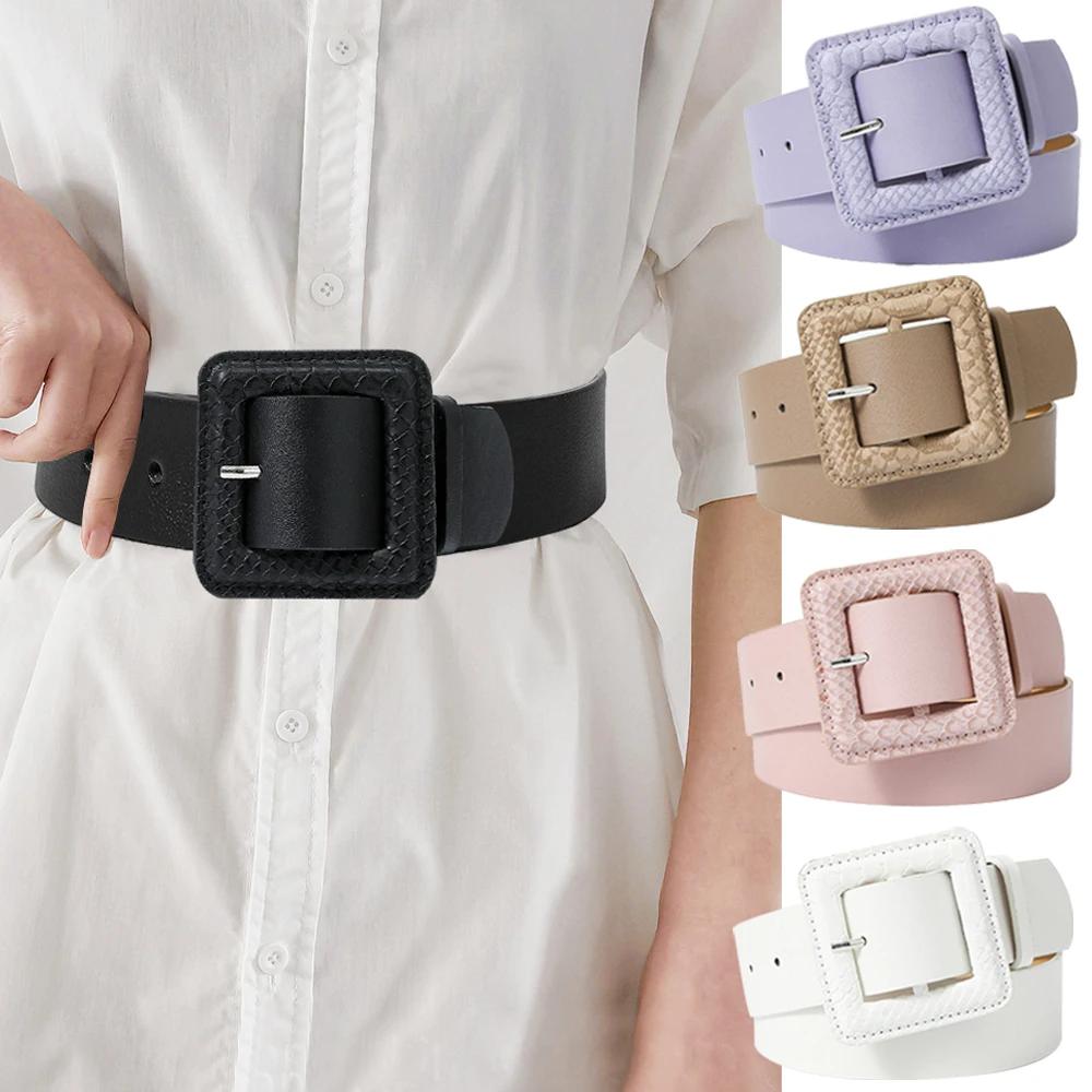 Top Trends: Fashion Leather Belts For Women Snake Suqare Buckle Wide Belt Girls Jeans Dress Skirts Waist Belt Luxury Brand Waistband Shoppable Styles