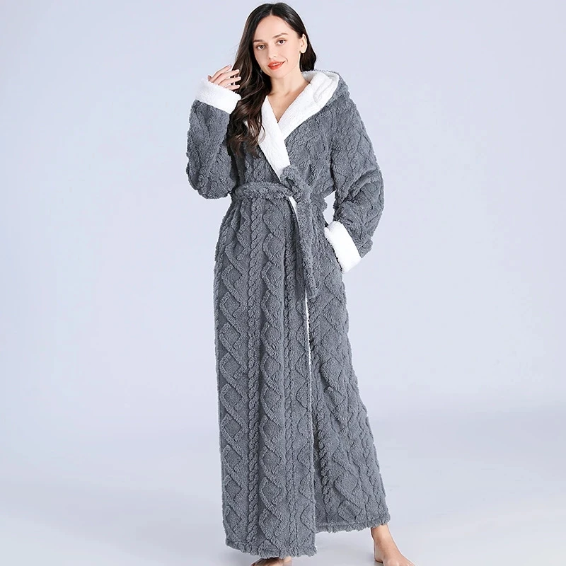 Top Trends: Loose Long Thick Bath Robe Hooded Winter Thick Women Bathrobe Flannel Terry Warm Comfortable Sleepwear For Female Dressing Gown Shoppable Styles