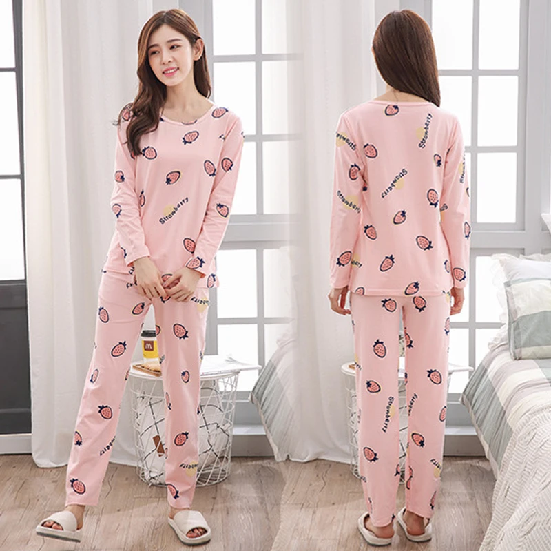 Top Trends: M-2XL 8Colors Cartoon O-neck Animal Fruit Long Sleeve Pajamas Set Cute Casual Soft Women Autumn Winter Top Pant Sleepwear Suit Shoppable Styles - Image 3