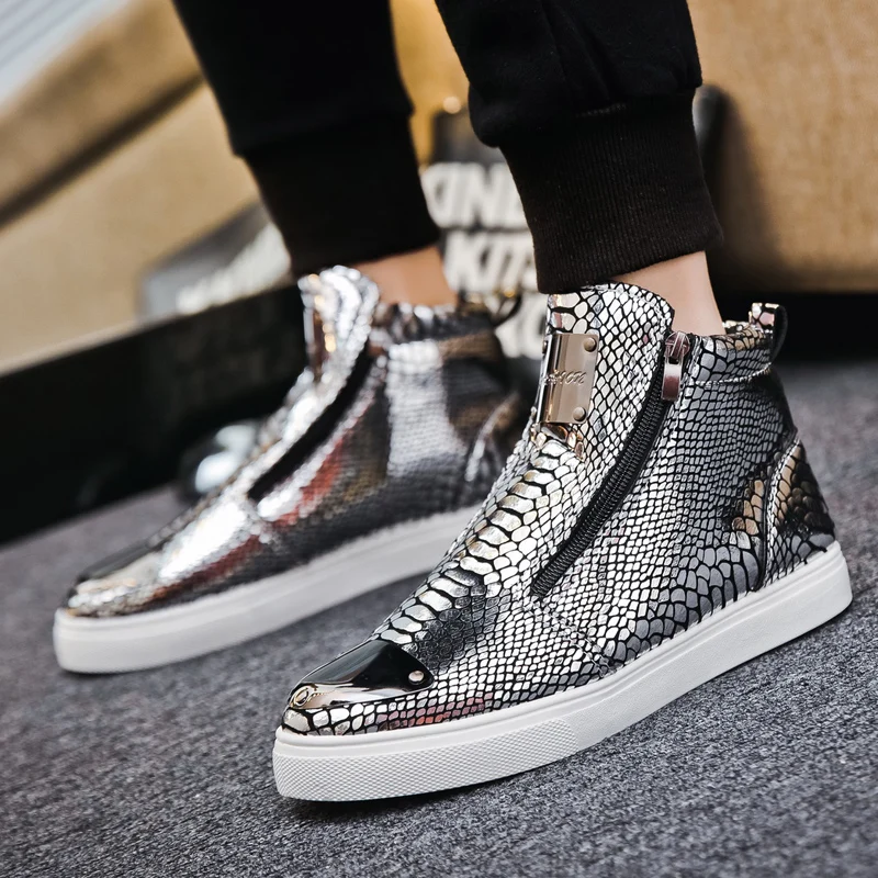 Top Trends: 2023 New Luxury Glitter Snake Designer Shoes Men Gold High Top Original Men's Sneakers Fashion Zipper Casual Ankle Boots For Men Shoppable Styles - Image 5