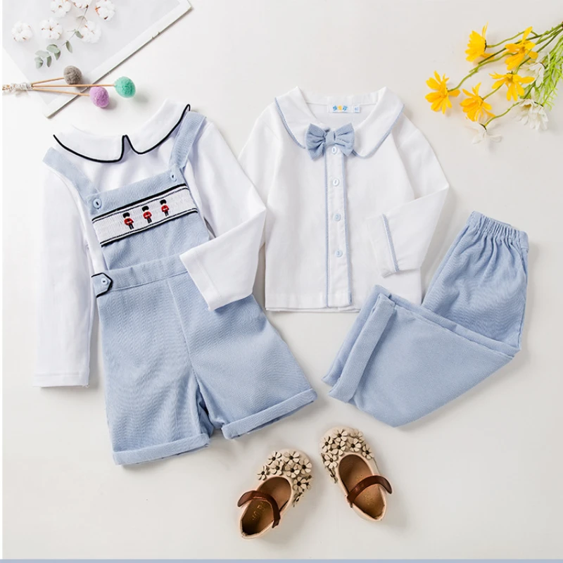 Top Trends: Suspender Pants Suits Embroidery Boy Eid Full Sleeve Print Shirt Romper Clothing Set Baby Boys Spanish Girl Clothes Sets Sweater Shoppable Styles