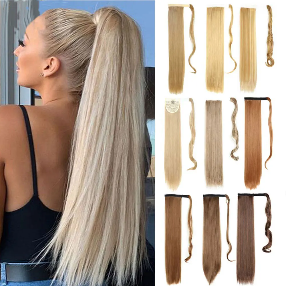 Top Trends: 22inch Long Straight Synthetic Hair Extensions Wrap Ponytail Hair For Women Clip On Ponytail Hairpieces Brown Black Color Shoppable Styles