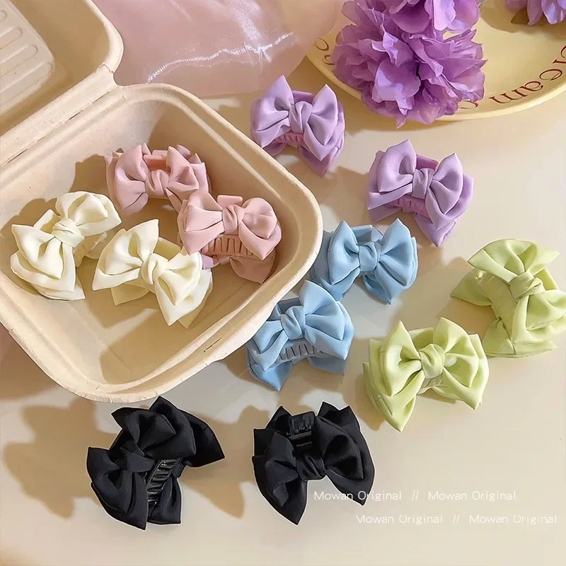 Top Trends: Sweet Satin Bow Hair Claw Clip Small Princess Head Shark Clip Colorful Bang Side Hair Grasping Clip Simple Headdress For Girl Shoppable Styles